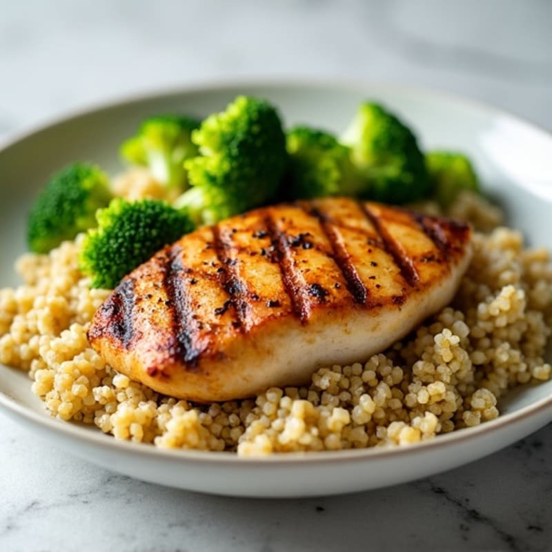Grilled Chicken Breast with Quinoa and Steamed Broccoli