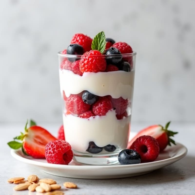 Greek Yogurt Protein Parfait with Mixed Berries and Almonds