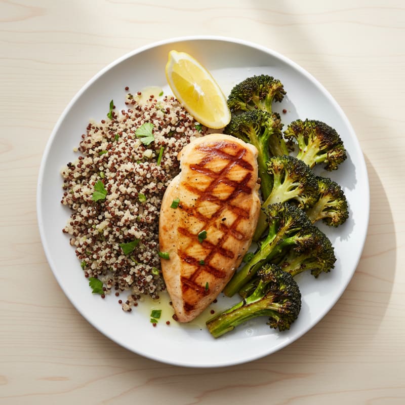 Grilled Chicken Breast with Quinoa and Roasted Broccoli