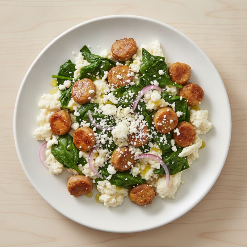 Egg White Scramble with Turkey Sausage and Spinach