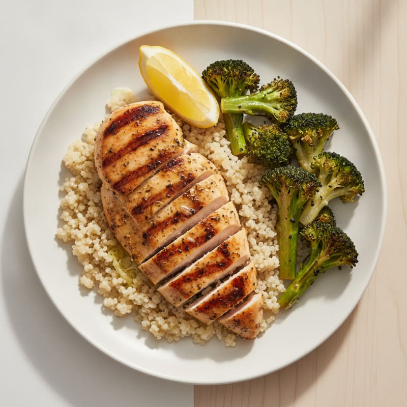 Grilled Chicken Breast with Quinoa and Roasted Broccoli