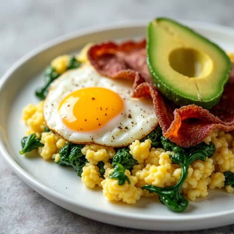 Cottage Cheese Scramble with Spinach and Turkey Bacon