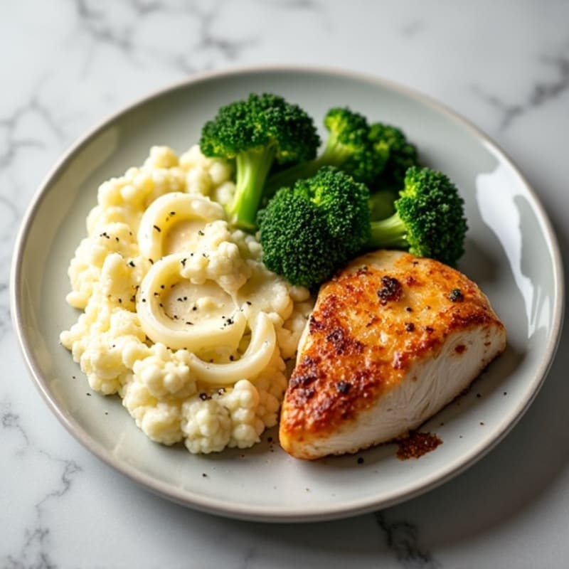 Roasted Turkey Breast with Garlic Mashed Cauliflower and Steamed Broccoli