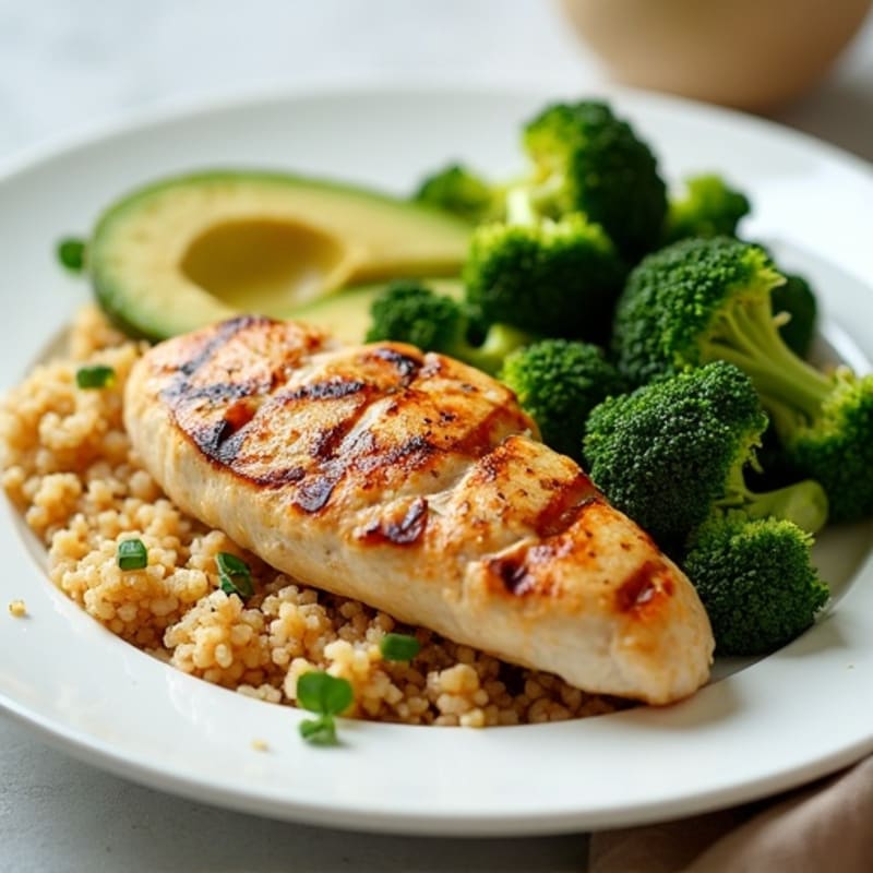 Grilled Chicken Breast with Quinoa and Roasted Broccoli