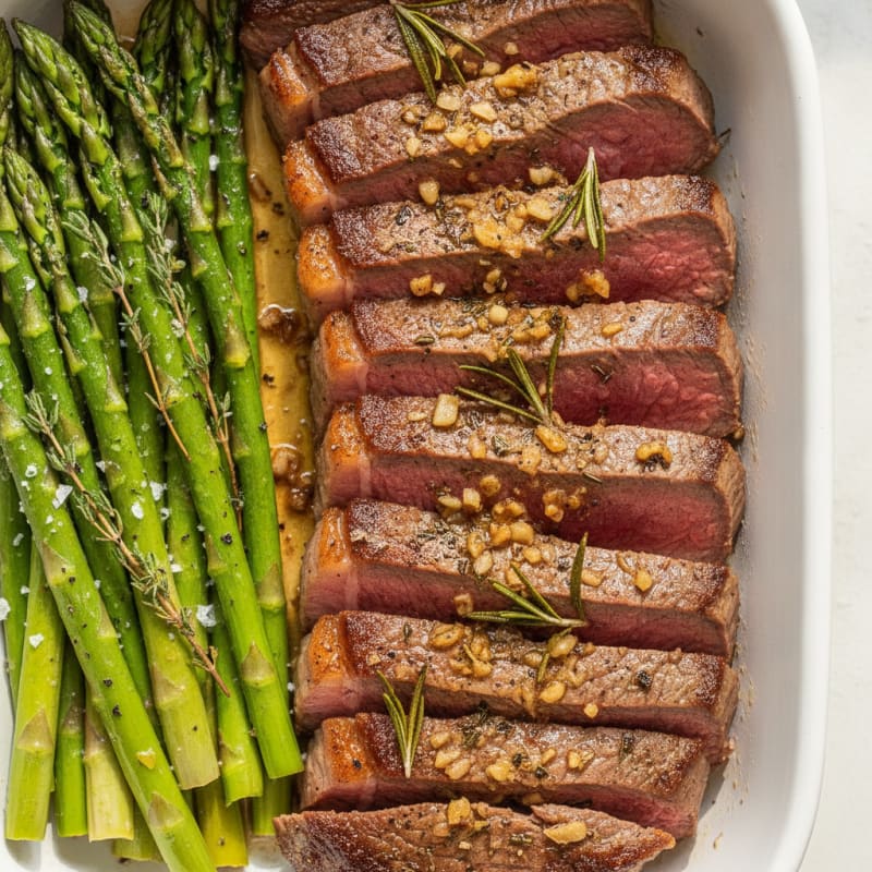 Garlic Herb Baked Steak with Asparagus