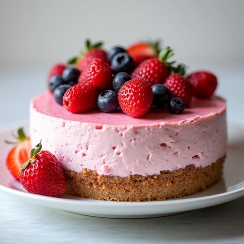 Greek Yogurt Protein Cheesecake with Mixed Berries