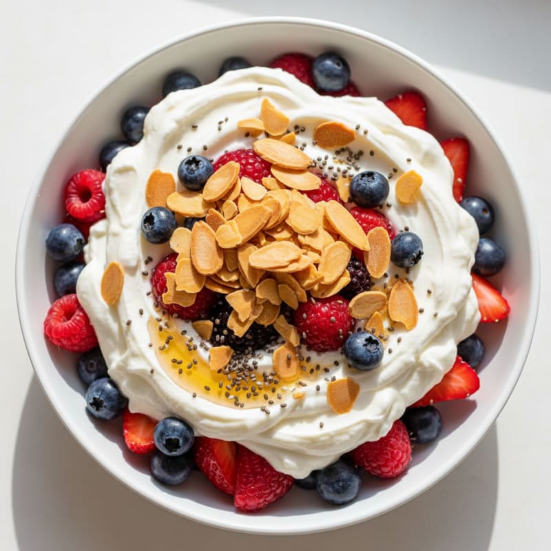 Greek Yogurt Protein Parfait with Mixed Berries and Almonds