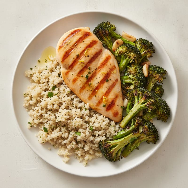Grilled Chicken Breast with Roasted Broccoli and Quinoa