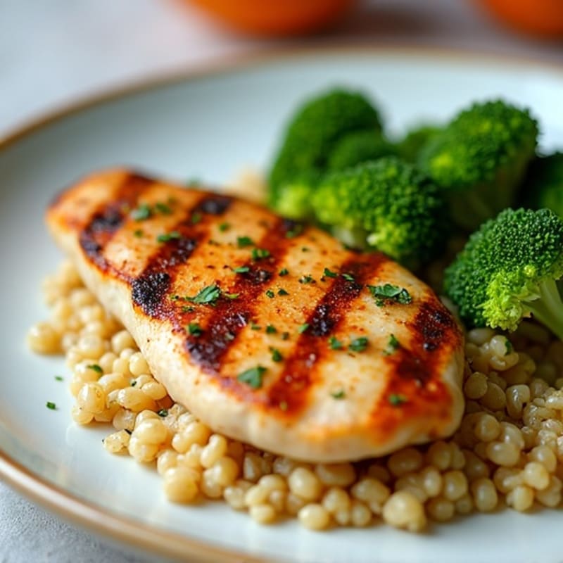Grilled Chicken Breast with Steamed Broccoli and Quinoa