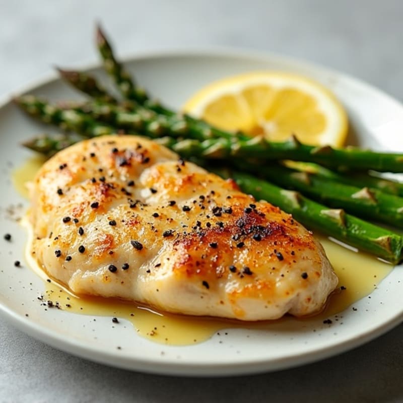 Lemon Garlic Pan-Seared Chicken with Roasted Asparagus