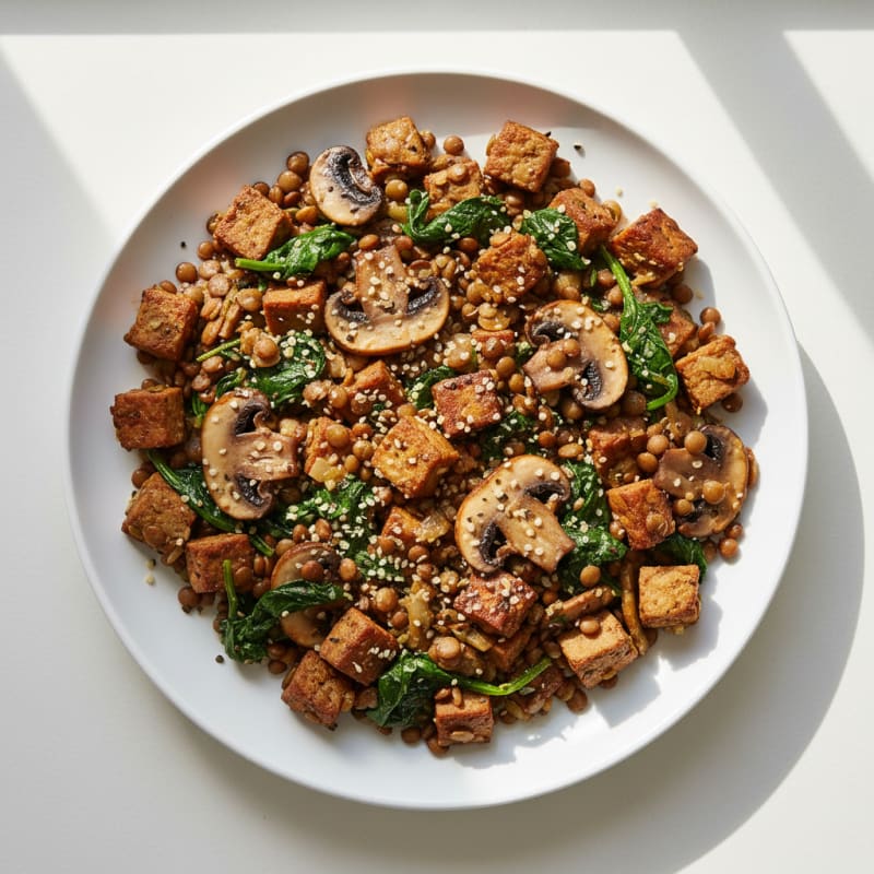 Lentil and Mushroom Protein Skillet with Leafy Greens