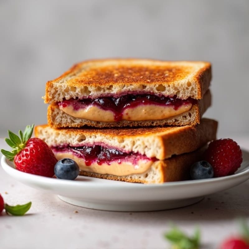 Grilled Whole Grain Sandwich with Creamy Peanut Butter and Berry Chia Jam