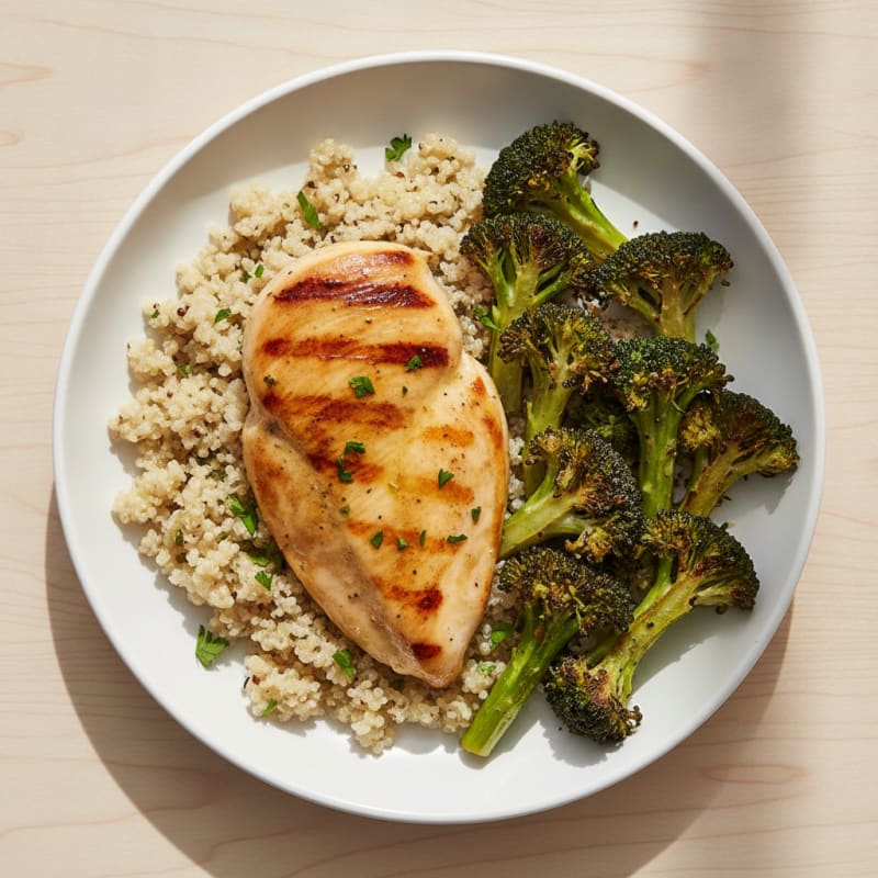 Grilled Chicken Breast with Quinoa and Roasted Broccoli