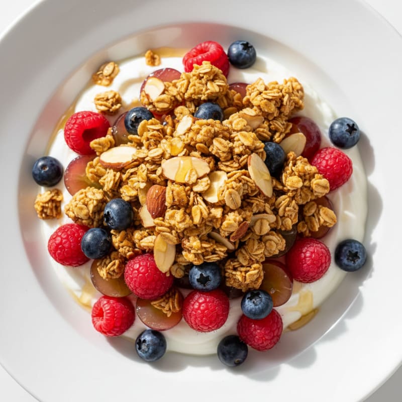Greek Yogurt Parfait with Mixed Berries and Crunchy Almond Granola
