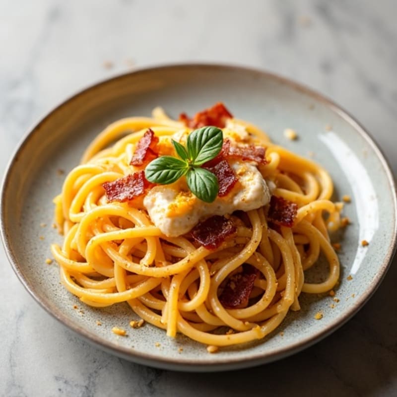 Creamy Butternut Squash Carbonara with Turkey Bacon