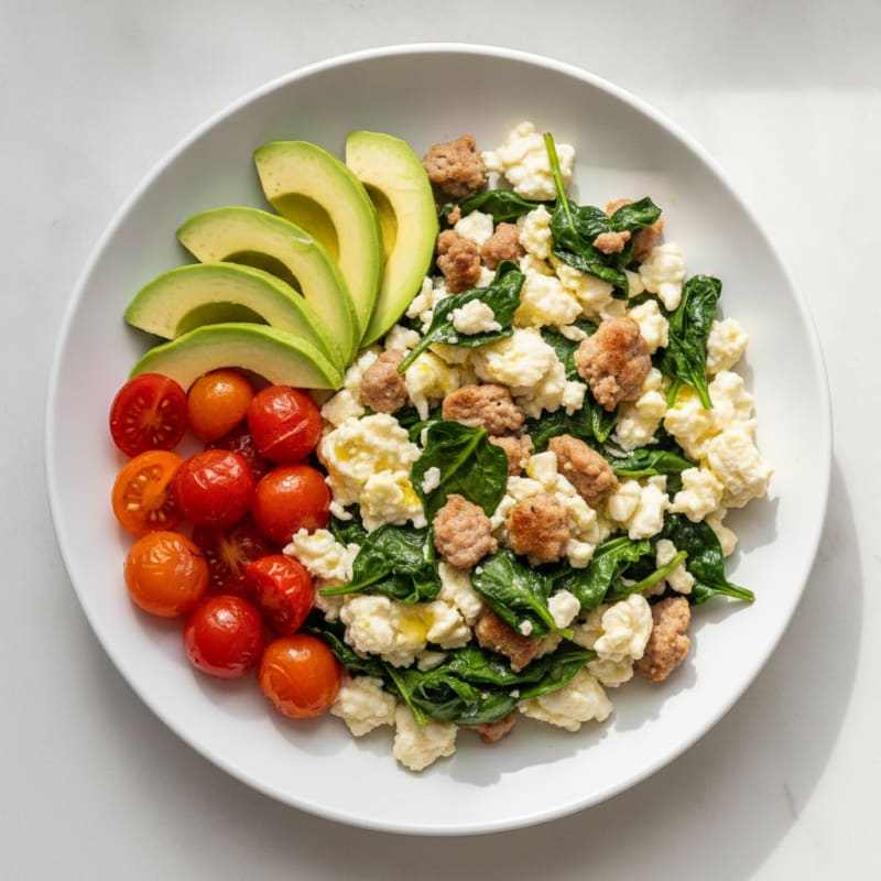 Egg White Scramble with Turkey Sausage and Spinach