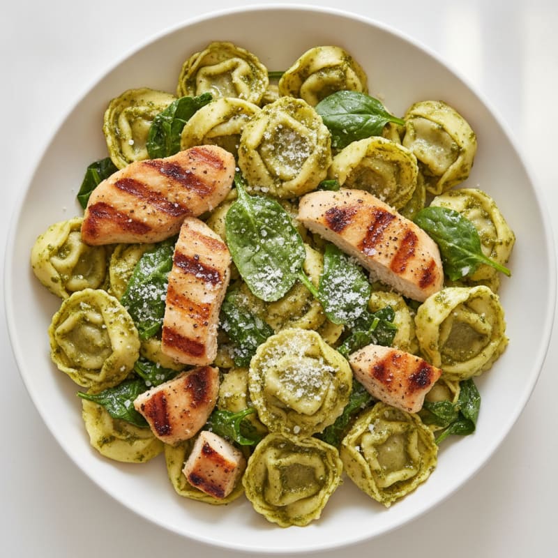 Cheesy Tortellini with Pesto Sauce