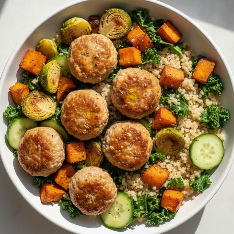 Turkey Meatball & Roasted Vegetable Quinoa Bowl