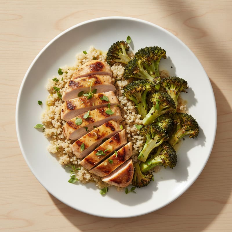 Grilled Chicken Breast with Quinoa and Roasted Broccoli
