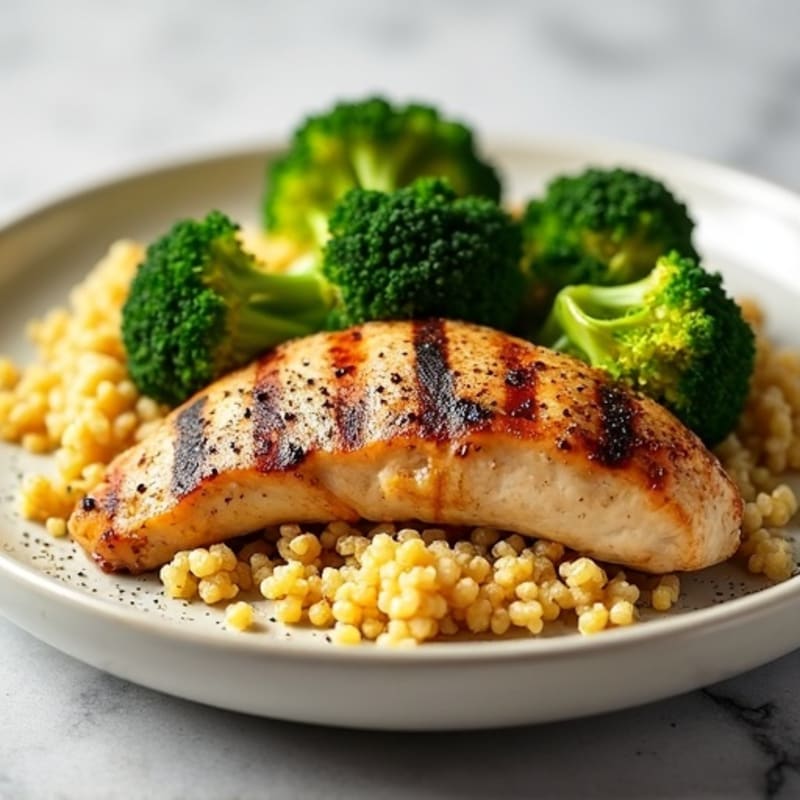 Grilled Chicken Breast with Roasted Broccoli and Quinoa