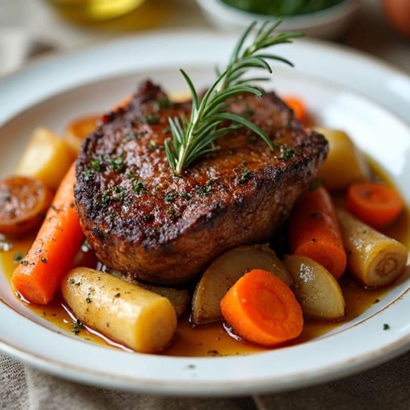Herb-Crusted Tender Pot Roast with Root Vegetables