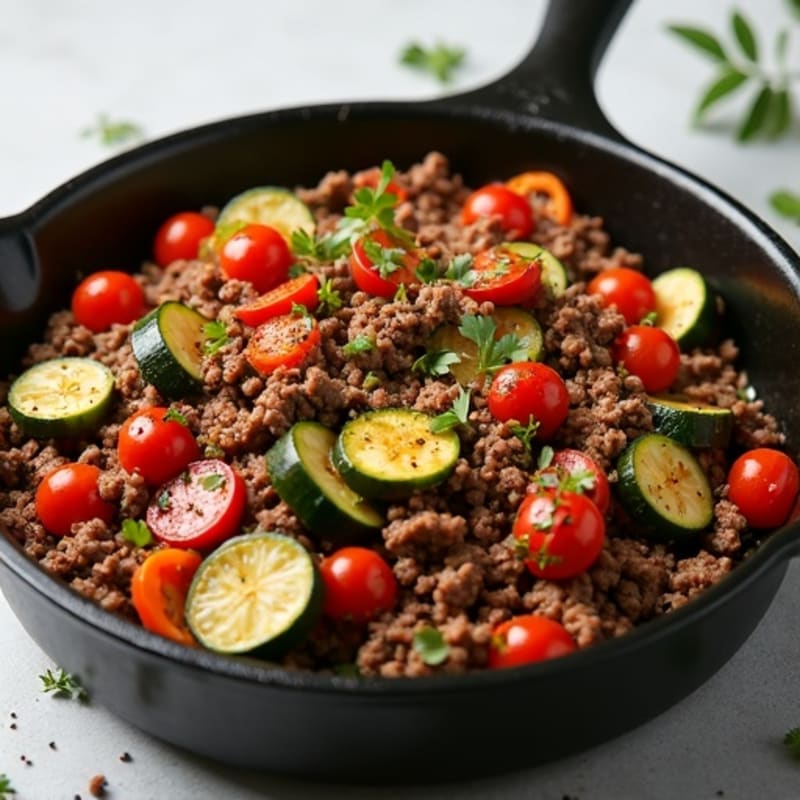 Herb-Seasoned Lean Ground Beef Skillet with Roasted Vegetables