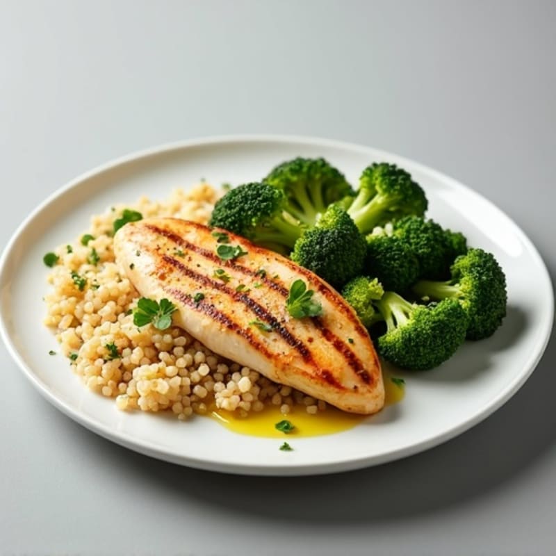 Grilled Chicken Breast with Quinoa and Roasted Broccoli