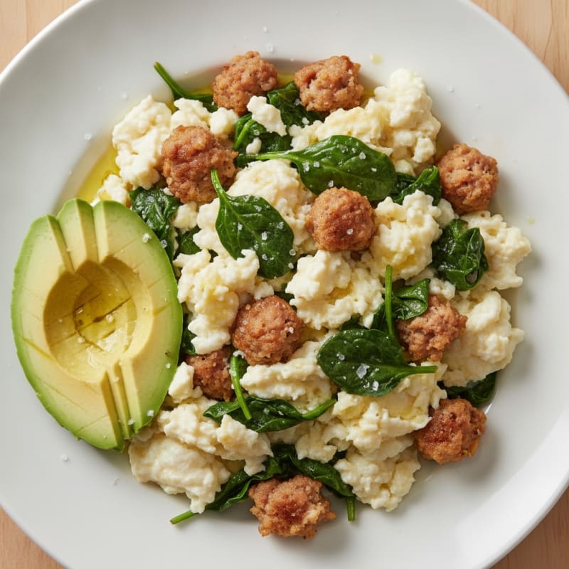 Egg White and Turkey Sausage Scramble with Spinach