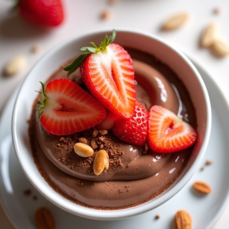 Silky Chocolate Protein Mousse with Sliced Strawberries