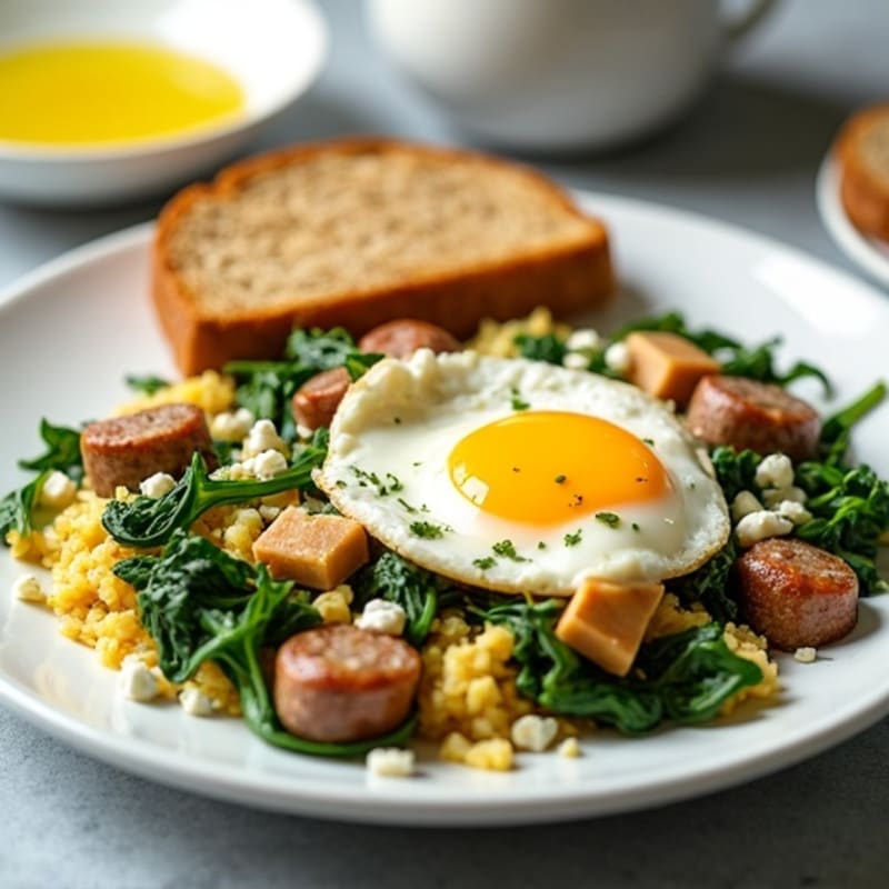 Egg White and Turkey Sausage Scramble with Spinach and Feta