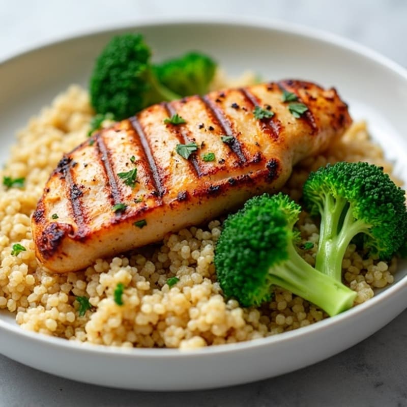 Grilled Chicken Breast with Quinoa and Steamed Broccoli