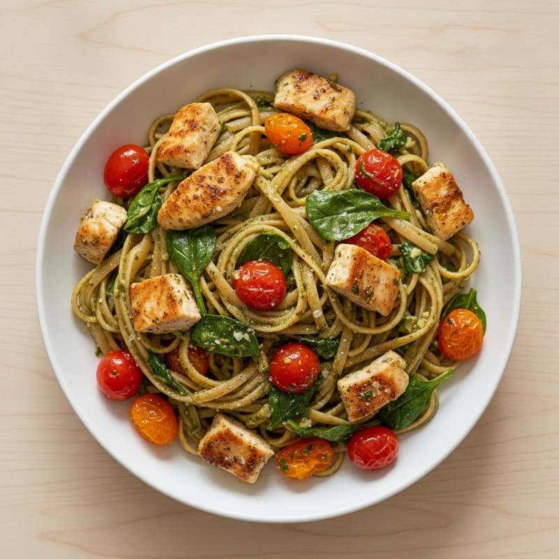 Creamy Pesto Chicken Linguine with Tomatoes