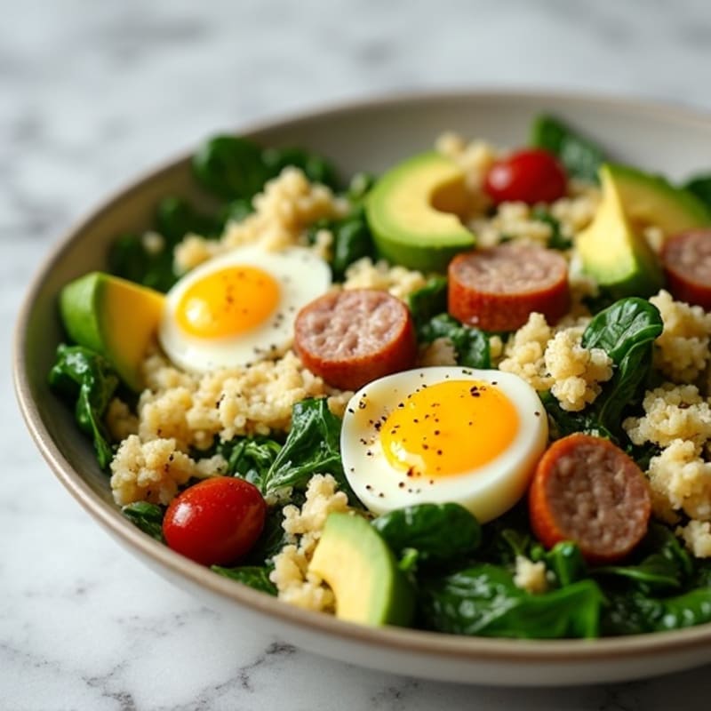 Egg White and Spinach Scramble with Turkey Sausage