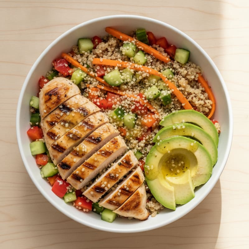 Grilled Chicken and Quinoa Power Bowl with Crunchy Veggies