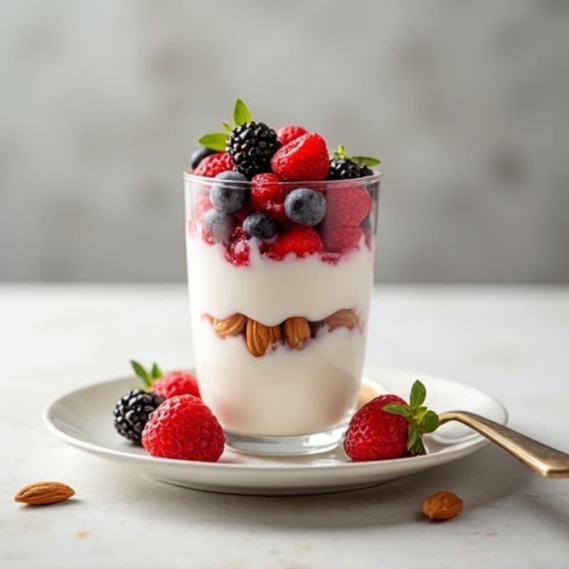 Greek Yogurt Protein Parfait with Mixed Berries and Almonds
