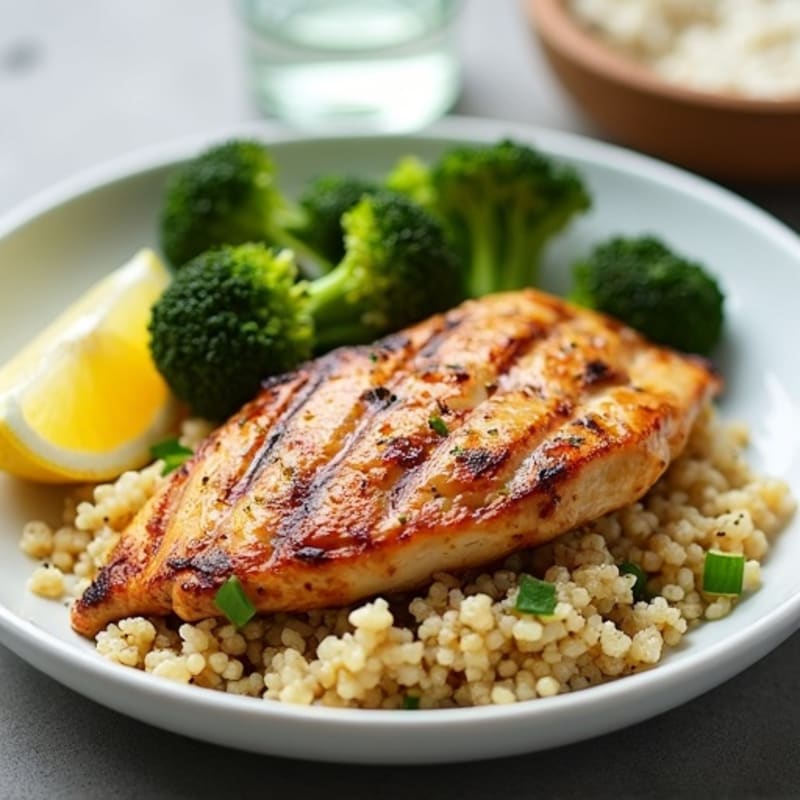 Grilled Chicken Breast with Quinoa and Roasted Broccoli