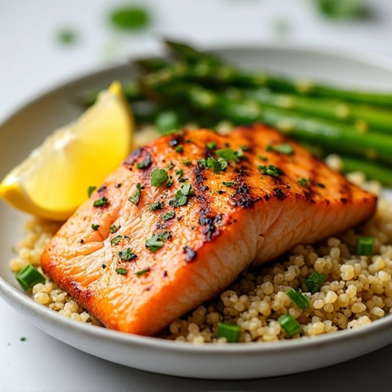 Lemon Herb Grilled Salmon with Roasted Asparagus and Quinoa