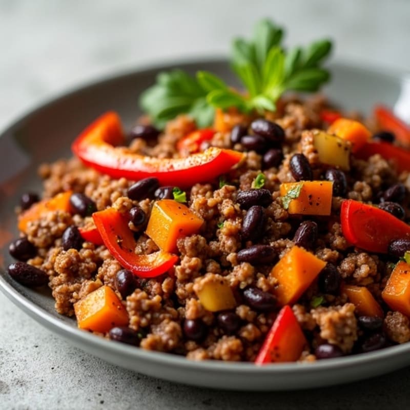 Spiced Sweet Potato and Black Bean Beef Skillet