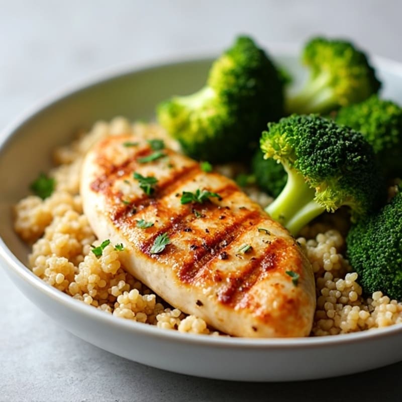 Grilled Chicken Breast with Quinoa and Roasted Broccoli
