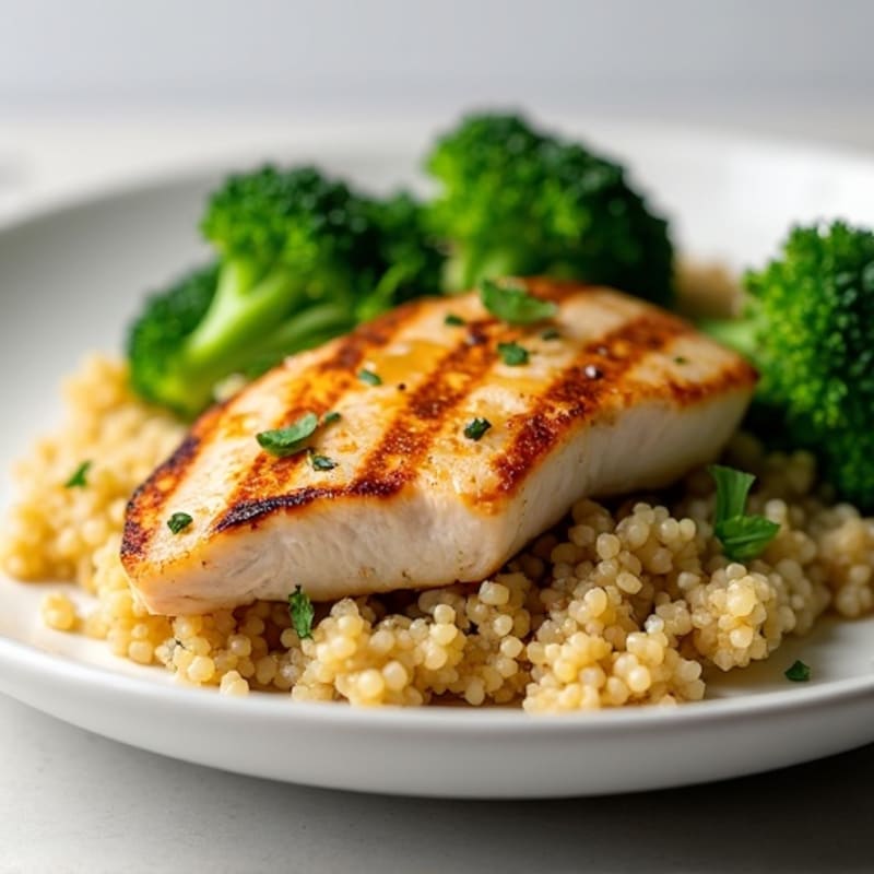 Grilled Chicken Breast with Quinoa and Steamed Broccoli