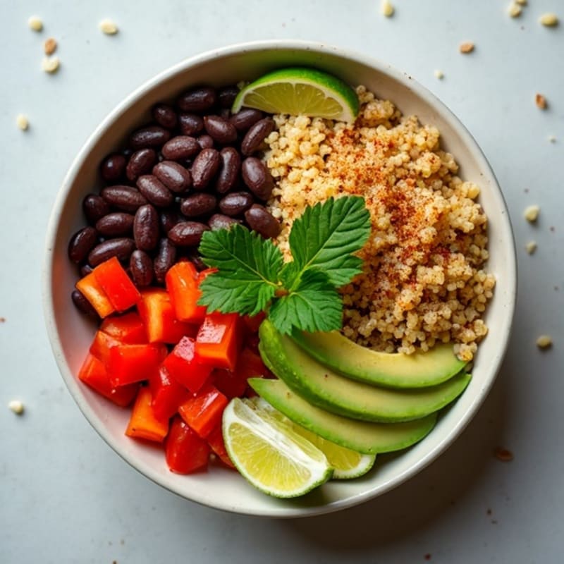 Spicy Black Bean Quinoa Bowl with Lime Avocado
