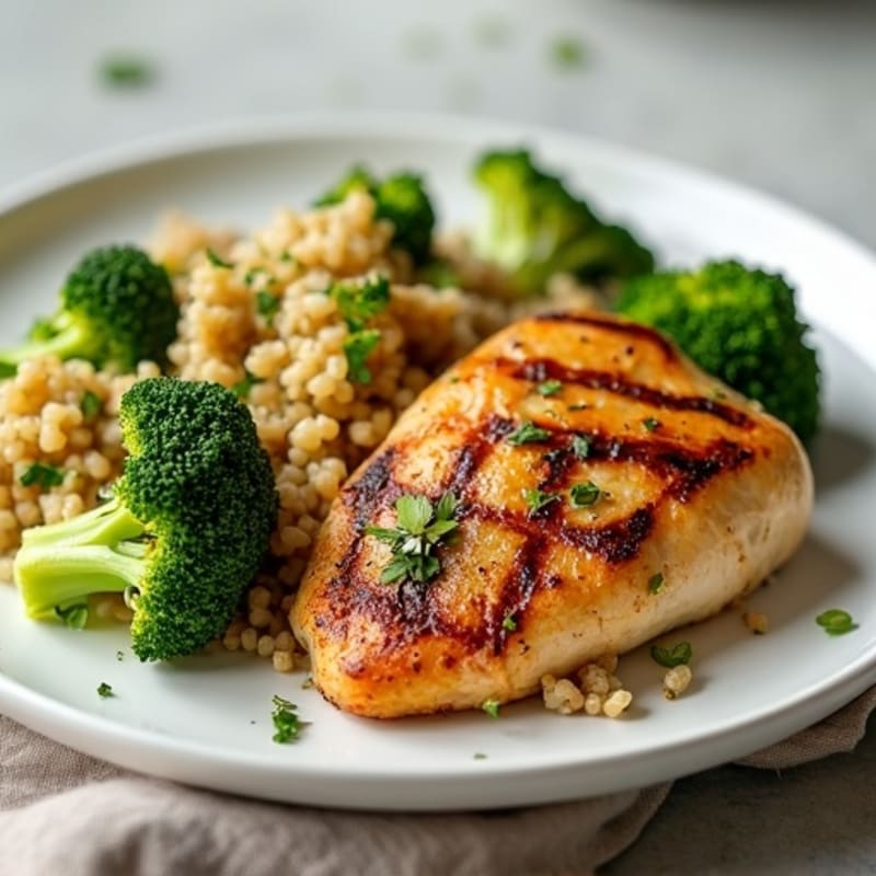 Grilled Chicken Breast with Quinoa and Roasted Broccoli
