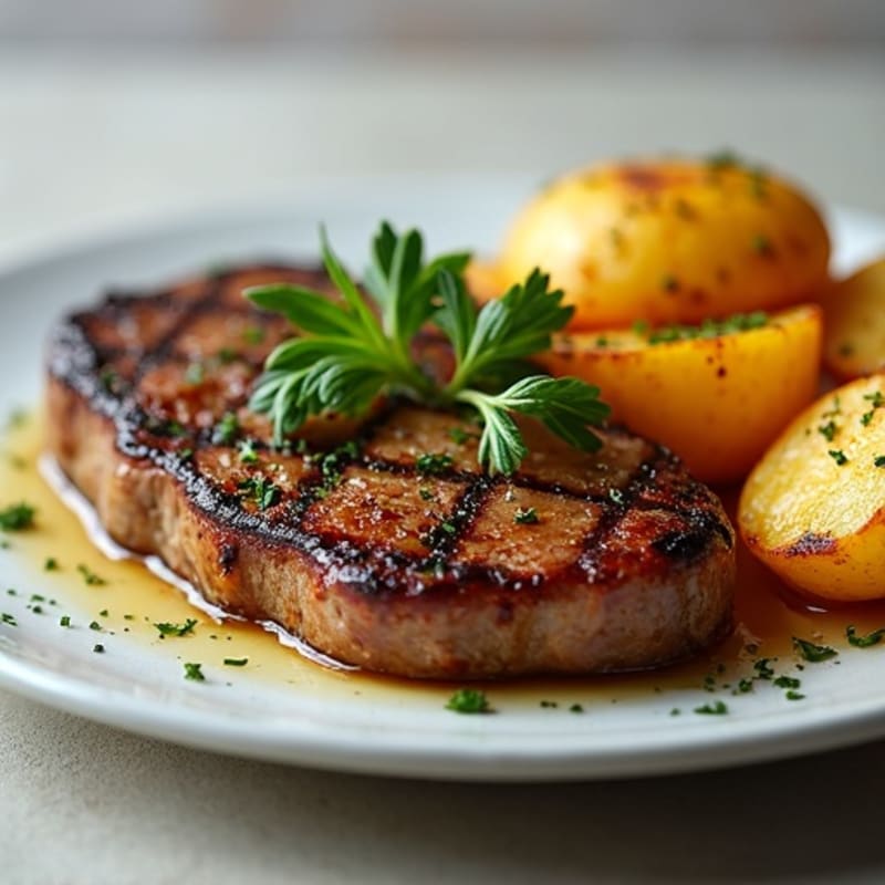 Garlic Herb Pan-Seared Steak with Crispy Roasted Potatoes