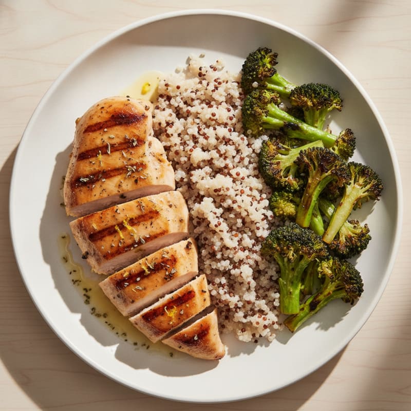 Grilled Chicken Breast with Quinoa and Roasted Broccoli