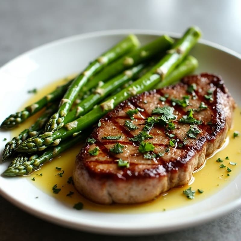 Garlic Herb Pan-Seared Steak with Roasted Asparagus