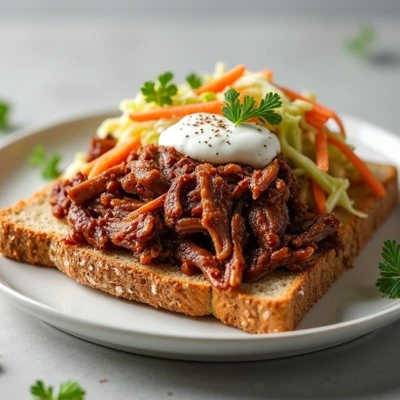 Slow-Cooked Smoky Brisket with Fresh Slaw on Whole Grain