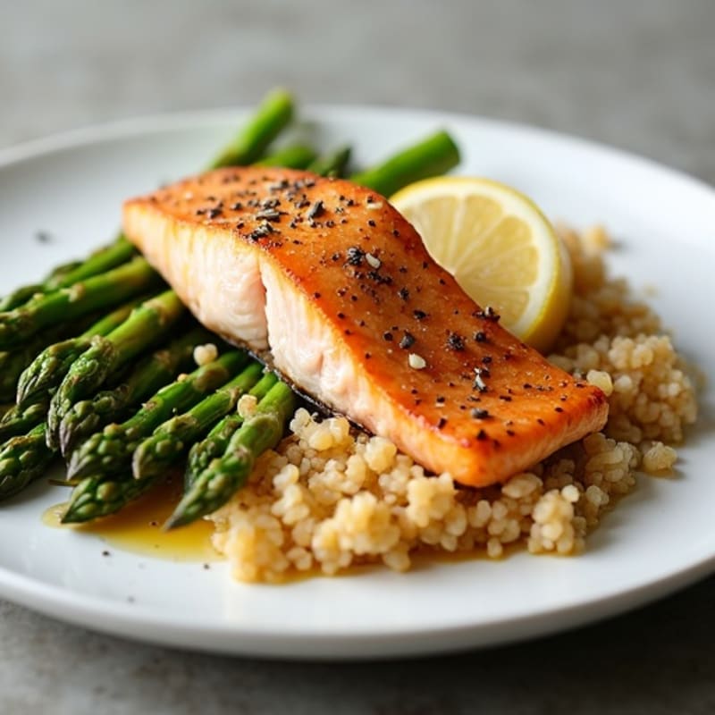 Flaky Baked Salmon with Roasted Asparagus and Quinoa