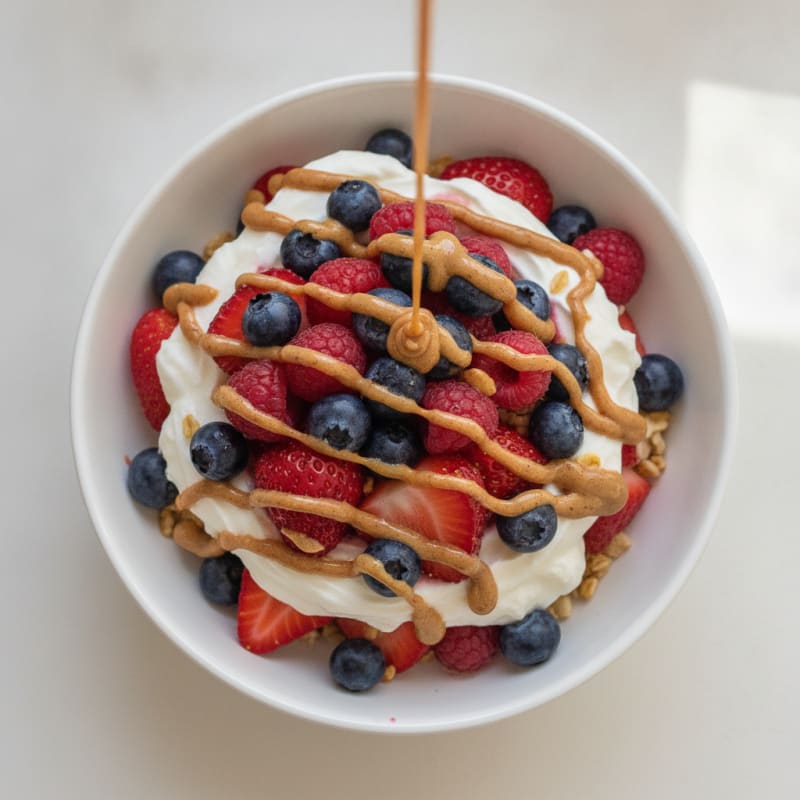 Greek Yogurt Protein Parfait with Mixed Berries and Almond Butter