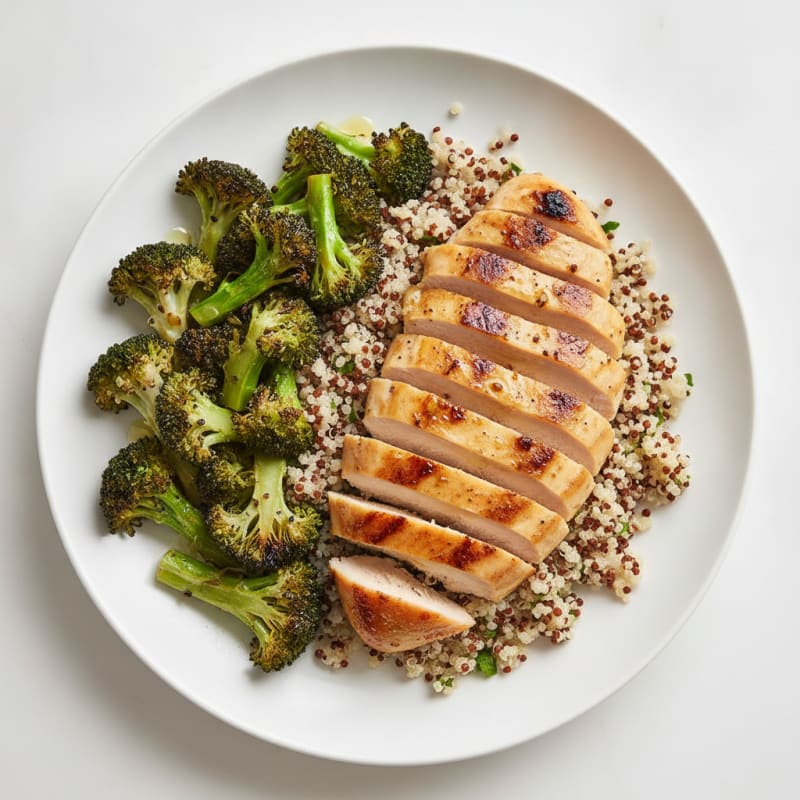 Grilled Chicken Breast with Roasted Broccoli and Quinoa