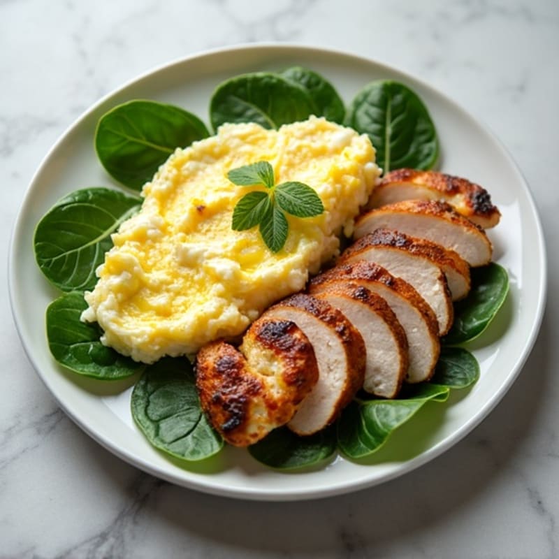 Egg White Scramble with Spinach and Grilled Turkey Breast